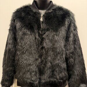 Say What Black Faux Fur Zip‑Up Jacket – Size Large